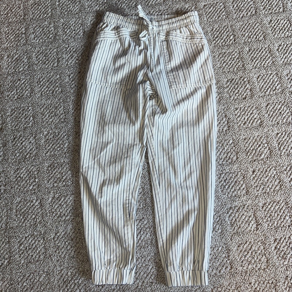 LOFT Womens Joggers Pants Size XS Cotton Blend Drawstring Cream 26" Inseam EUC